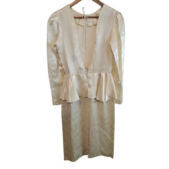 Vintage Peplum Dress Womens Size 6 White Silky 80s Glam Rock Retro Party Mod - Picture 2 of 12